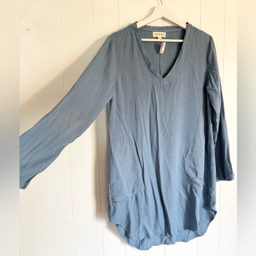Cloth and stone Anthropologie blue tunic dress long sleeve NWT pockets fall